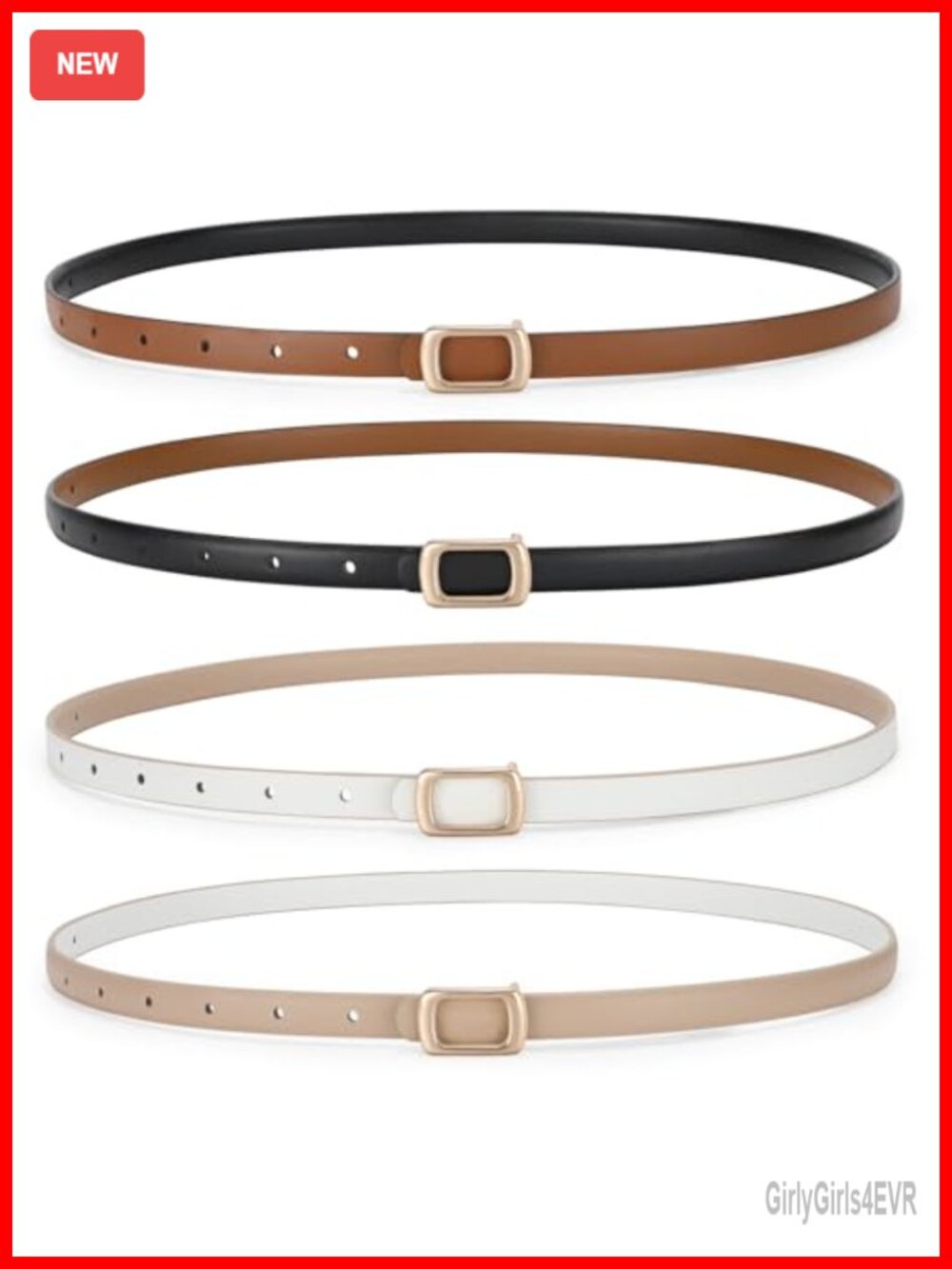 2 Pack Women Reversible Skinny Leather Belts Adjustable Waist
